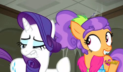 Size: 803x469 | Tagged: safe, screencap, plaid stripes, rarity, pony, unicorn, the saddle row review, discovery family logo