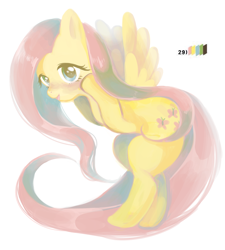 Size: 900x1000 | Tagged: safe, artist:weiliy, fluttershy, pegasus, pony, blushing, limited palette, pixiv, simple background, smiling, solo, white background