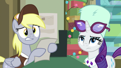 Size: 1280x720 | Tagged: safe, screencap, derpy hooves, rarity, pony, unicorn, best gift ever, post office, present