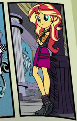 Size: 414x655 | Tagged: safe, screencap, sunset shimmer, better together, equestria girls, super squad goals, boots, clothes, crossed arms, female, jacket, shoes, skirt, smiling, solo