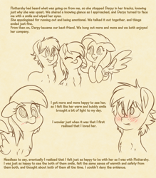 Size: 1280x1463 | Tagged: safe, artist:fluffyxai, derpy hooves, fluttershy, oc, oc:spirit wind, pegasus, pony, blushing, canon x oc, chest fluff, comic, story, text