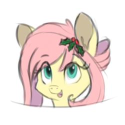 Size: 300x300 | Tagged: safe, artist:blastdown, fluttershy, pegasus, pony, askbattyshy, holly, looking at you, open mouth, sketch, smiling, solo