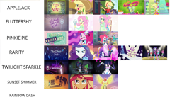 Size: 7216x4144 | Tagged: safe, applejack, fluttershy, pinkie pie, rarity, sci-twi, sunset shimmer, twilight sparkle, coinky-dink world, eqg summertime shorts, equestria girls, equestria girls series, five to nine, life is a runway, mad twience, my past is not today, shake things up!, so much more to me, the other side, absurd resolution, implied rainbow dash, it happened, music video, op has a point, text