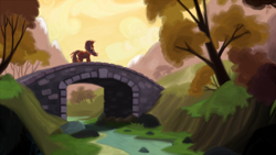 Size: 1280x720 | Tagged: safe, artist:coma392, applejack, earth pony, pony, bridge, pixiv, scenery, solo