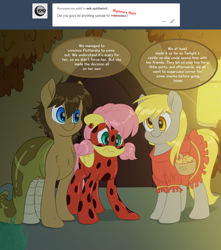 Size: 3000x3400 | Tagged: safe, artist:fluffyxai, derpy hooves, fluttershy, oc, oc:spirit wind, original species, pegasus, pony, snake, ask, clothes, costume, dress, halloween, holiday, miraculous ladybug, nightmare night, red riding hood, tumblr, tumblr:ask spirit wind