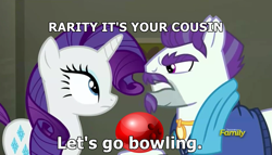 Size: 1411x807 | Tagged: safe, edit, edited screencap, screencap, mr. stripes, rarity, earth pony, pony, unicorn, the saddle row review, bowling, bowling ball, clothes, cutie mark, diamonds, discovery family, discovery family logo, exploitable meme, female, grand theft auto, gta iv, image macro, jewelry, male, mare, meme, necklace, roman bellic, stallion, suit, text, text edit, watermark