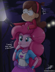 Size: 993x1290 | Tagged: safe, artist:the-butch-x, pinkie pie, equestria girls, blushing, crossover, cute, diapinkes, flashlight (object), gravity falls, mabel pines, wavy mouth