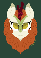 Size: 1684x2382 | Tagged: safe, artist:darkestsunset, autumn blaze, kirin, sounds of silence, female, green background, head only, no pupils, simple background, solo