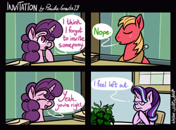 Size: 5401x4000 | Tagged: safe, artist:poecillia-gracilis19, big macintosh, phyllis, starlight glimmer, sugar belle, pony, the big mac question, comic, forgotten, i think i forgot something, left out, meme, philodendron