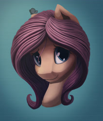Size: 4212x4956 | Tagged: safe, artist:sceathlet, fluttershy, butterfly, pegasus, pony, absurd resolution, bust, female, looking at you, mare, portrait, smiling, solo, stray strand, three quarter view