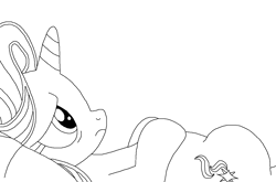 Size: 1162x768 | Tagged: safe, artist:alexanderwilliams, starlight glimmer, pony, bed, frown, lineart, sad, solo