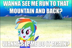 Size: 864x572 | Tagged: safe, derpibooru import, rainbow dash, equestria girls, 1000 years in photoshop, exploitable meme, go fast, meme, spongebob squarepants, wanna see me run to that mountain and back?