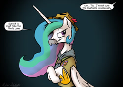 Size: 1280x904 | Tagged: safe, artist:shieltar, princess celestia, princess luna, alicorn, pony, boy scout, moustache, offscreen character, robert baden-powell, scout, scout uniform, solo