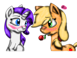 Size: 800x600 | Tagged: safe, artist:sarzu00, applejack, rarity, earth pony, pony, unicorn, blushing, female, lesbian, rarijack, rose, shipping