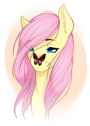 Size: 2361x3287 | Tagged: safe, artist:jennaforever77, fluttershy, butterfly, pegasus, pony, bust, portrait, solo