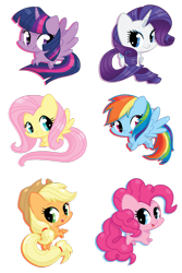 Size: 1024x1536 | Tagged: safe, artist:kmwolf, derpibooru import, applejack, fluttershy, pinkie pie, rainbow dash, rarity, twilight sparkle, twilight sparkle (alicorn), alicorn, earth pony, pegasus, pony, unicorn, chibi, female, mane six, mare, simple background, transparent background