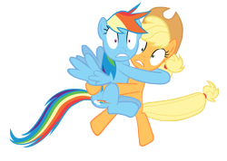 Size: 7000x4980 | Tagged: safe, artist:tardifice, derpibooru import, applejack, rainbow dash, earth pony, pegasus, pony, castle mane-ia, absurd resolution, hat, hug, scared, simple background, transparent background, vector