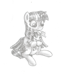 Size: 1771x2087 | Tagged: safe, artist:inurantchan, derpibooru import, smarty pants, twilight sparkle, twilight sparkle (alicorn), alicorn, pony, female, mare, monochrome, solo, traditional art