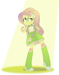 Size: 790x1000 | Tagged: safe, artist:seahawk270, fluttershy, equestria girls, rainbow rocks, boots, clothes, high heel boots, musical instrument, nervous, raised leg, simple background, skirt, socks, solo, spotlight, stage fright, tambourine, tanktop, transparent background, vector