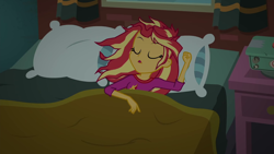 Size: 1920x1080 | Tagged: safe, screencap, sunset shimmer, eqg summertime shorts, equestria girls, monday blues, bed, sleeping, solo, sunset's apartment