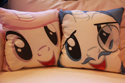 Size: 933x622 | Tagged: safe, derpibooru import, fancypants, fleur-de-lis, hi anon, male, photo, pillow, stallion