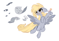 Size: 1621x1120 | Tagged: safe, artist:little-sketches, derpy hooves, pegasus, pony, cocktail glass, cute, derpabetes, female, floppy ears, glass, letter, mare, simple background, smiling, solo, white background