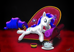 Size: 3059x2160 | Tagged: safe, artist:a8702131, rarity, pony, unicorn, chocolate sauce, fainting couch, food, marshmallow, rarity using marshmallows, sofa, solo