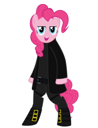 Size: 1563x2048 | Tagged: safe, artist:schoolboy bro, pinkie pie, pony, bipedal, simple background, solo, the matrix, transparent background