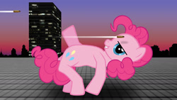 Size: 1280x720 | Tagged: safe, artist:schoolboy bro, pinkie pie, earth pony, pony, pony creator, bullet, bullet dodge, city, dodge, parody, the matrix