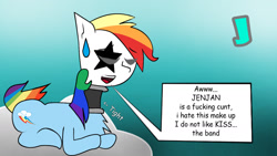 Size: 1280x720 | Tagged: safe, artist:jenjan23all, derpibooru import, rainbow dash, alicorn, pegasus, pony, alone, cloud, cunt, kiss (band), mask, nosing, paulstanley, sky, solo, wingless