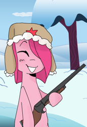 Size: 319x464 | Tagged: safe, artist:meowing-ghost, pinkie pie, earth pony, pony, gun, russian, shotgun, solo, soviet, weapon, winter