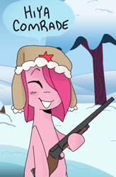 Size: 336x512 | Tagged: safe, artist:meowing-ghost, pinkie pie, earth pony, pony, gun, russian, shotgun, solo, soviet, weapon, winter