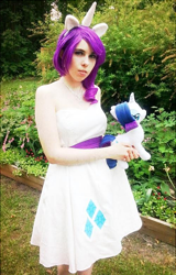 Size: 500x780 | Tagged: safe, artist:onlyfactory, rarity, human, bootleg, clothes, cosplay, costume, irl, irl human, lip piercing, photo, piercing, plushie, solo