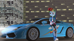 Size: 1920x1080 | Tagged: safe, artist:fd-daylight, derpibooru import, rainbow dash, equestria girls, 3d, car, gun, lamborghini, lamborghini gallardo, pistol, solo, source filmmaker, weapon