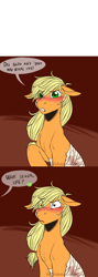 Size: 568x1597 | Tagged: safe, artist:the-chibster, applejack, big macintosh, earth pony, pony, ask-hunterjack, bandage, blushing, male, stallion, tumblr