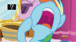 Size: 852x471 | Tagged: safe, derpibooru import, edit, edited screencap, screencap, rainbow dash, pegasus, pony, do princesses dream of magic sheep, nose in the air, open mouth, solo, uvula, volumetric mouth, yawn