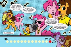 Size: 5250x3500 | Tagged: safe, cheese sandwich, pinkie pie, oc, oc:cream cheese, oc:valencia orange, earth pony, pony, comic