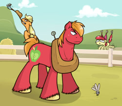 Size: 623x543 | Tagged: safe, artist:redhotkick, apple bloom, applejack, big macintosh, earth pony, parasprite, pony, male, stallion