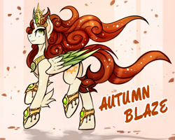 Size: 1500x1200 | Tagged: safe, artist:lostdreamm, autumn blaze, alicorn, kirin, pony, sounds of silence, alicornified, autumncorn, colored wings, colored wingtips, curved horn, female, horn, ponified, reference, smiling, solo, species swap