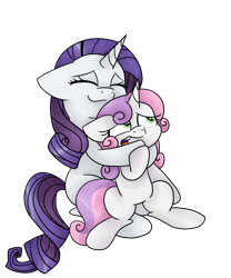 Size: 1024x1229 | Tagged: safe, artist:fennelynthefennekin1, rarity, sweetie belle, pony, unicorn, floppy ears, hug, hug from behind, simple background, sisters, transparent background