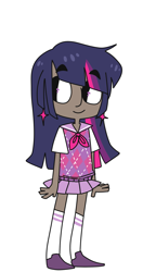 Size: 941x1786 | Tagged: safe, artist:nebularva, derpibooru import, twilight sparkle, human, clothes, dark skin, humanized, skirt, solo