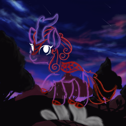 Size: 2100x2100 | Tagged: safe, artist:sjart117, autumn blaze, kirin, pony, sounds of silence, bright, commission, female, forest, mare, night, separate plane of existence, shadow, silhouette gloom of the sundown lands, stars, sundown lands