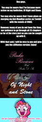 Size: 854x2440 | Tagged: safe, artist:flyingbrickanimation, maud pie, pinkie pie, earth pony, pony, ask maudlyn, brooklyn, bum reviews, chester a. bum, crossover, crossover shipping, gargoyles, maudlyn, of night and stone, shipping, tumblr, tumblr comic