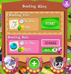 Size: 483x504 | Tagged: safe, derpibooru import, hoity toity, octavia melody, earth pony, pony, bowling alley, filly, game, gameloft, job, work, younger