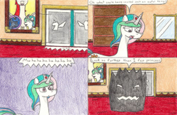 Size: 1024x664 | Tagged: safe, artist:eternaljonathan, princess celestia, alicorn, pony, comic:a new twist, comic, pregnant, shadow creature, traditional art