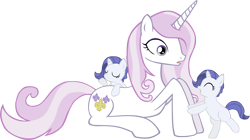 Size: 1819x1019 | Tagged: safe, artist:ludiculouspegasus, derpibooru import, fleur-de-lis, babysitting, foal, offspring, parent:fancypants, parent:rarity, parents:raripants, simple background, transparent background