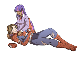 Size: 3850x2975 | Tagged: safe, artist:chorororo, derpibooru import, twilight sparkle, human, bandage, blood, crossover, crossover shipping, female, humanized, male, moderate dark skin, peter parker, shipping, spider-man, spiders and magic: rise of spider-mane, spidertwi, straight