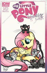 Size: 1024x1588 | Tagged: safe, artist:ponygoddess, idw, fluttershy, cat, pegasus, pony, derp, prone, solo