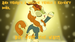 Size: 1600x900 | Tagged: safe, artist:cloudyglow, artist:sailortrekkie92, autumn blaze, kirin, sounds of silence, clothes, crossover, eyes closed, female, hamilton, solo, song reference, wallpaper