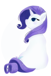 Size: 738x1103 | Tagged: safe, artist:enzo-roo, rarity, pony, unicorn, rear view, simple background, sitting, smiling, solo, white background